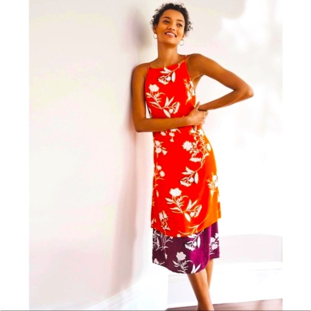 NWT Ann Taylor Colorblock floral halter midi dress womens size 12 sundress